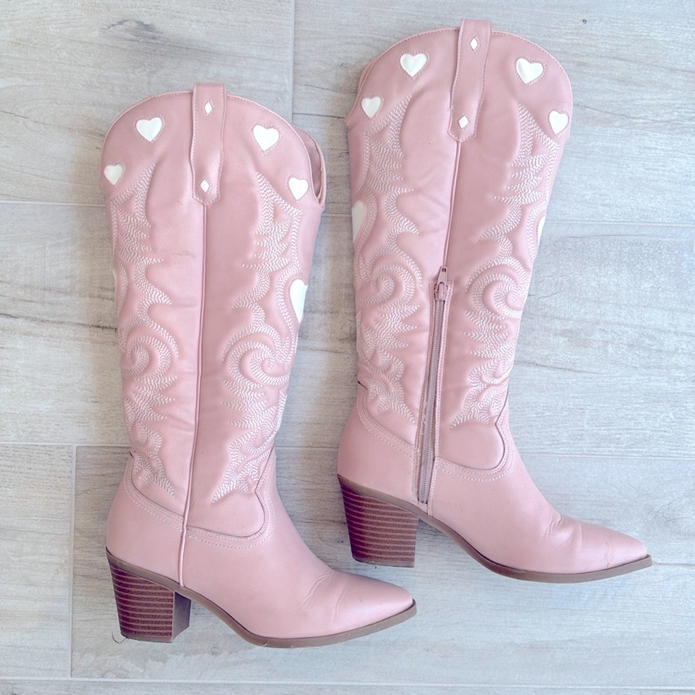 Pink Heart Cowboy Boots